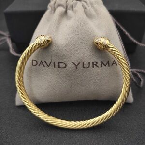 David Yurman Gold Twisted Cable Bracelet with Pavé Endcaps